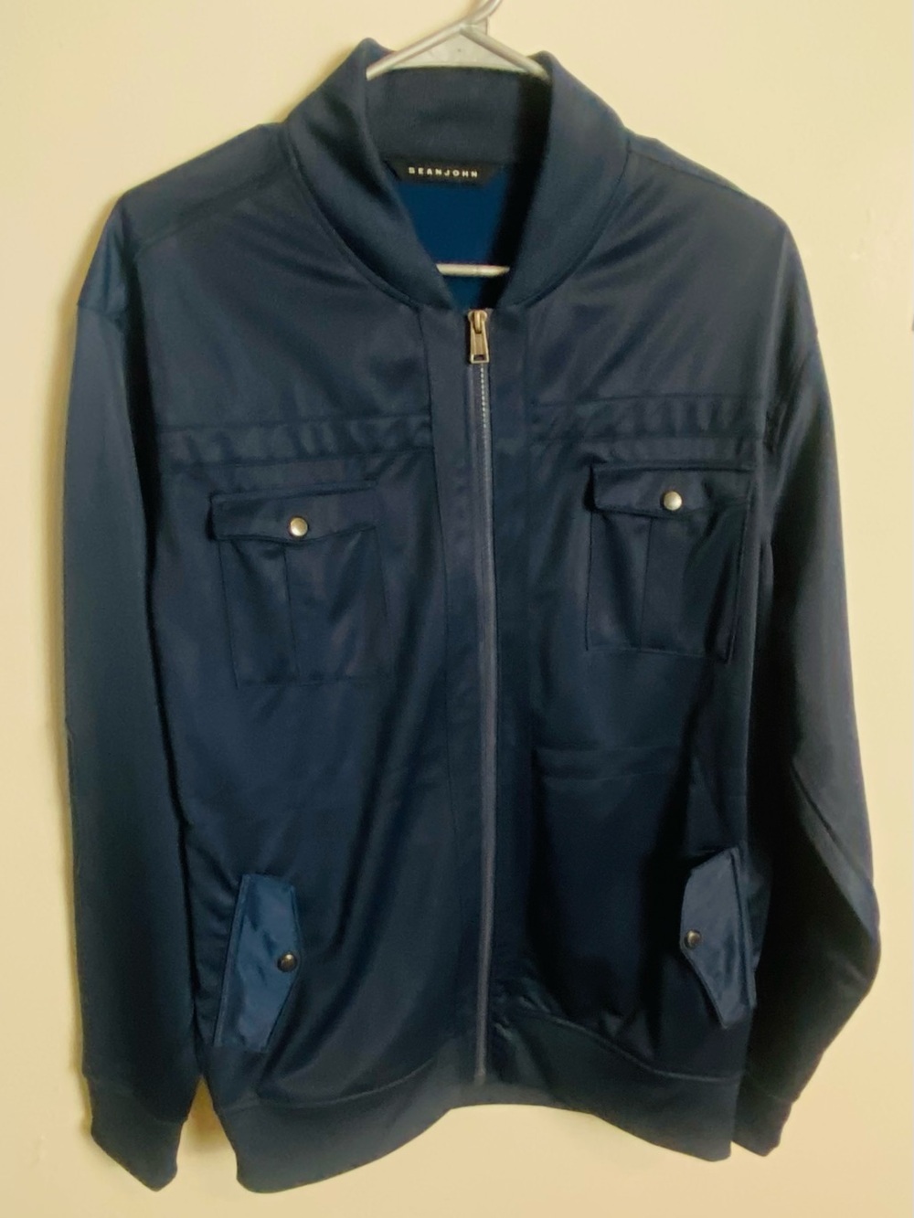 Men’s Sean John navy bomber track jacket size Large, VGC